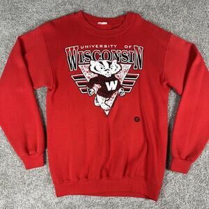 Vtg University of Wisconsin Sweatshirt Men M Red Bucky Badger NCAA Big 10 90s